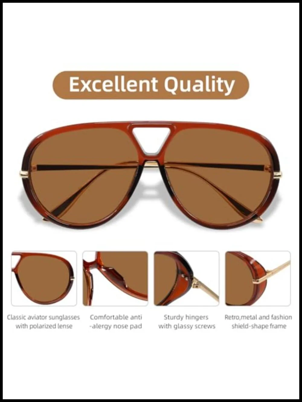 Oversized Retro Aviator Sunglasses Polarized UV Protection